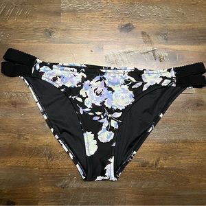 Volcom black with purple floral print bikini bottom